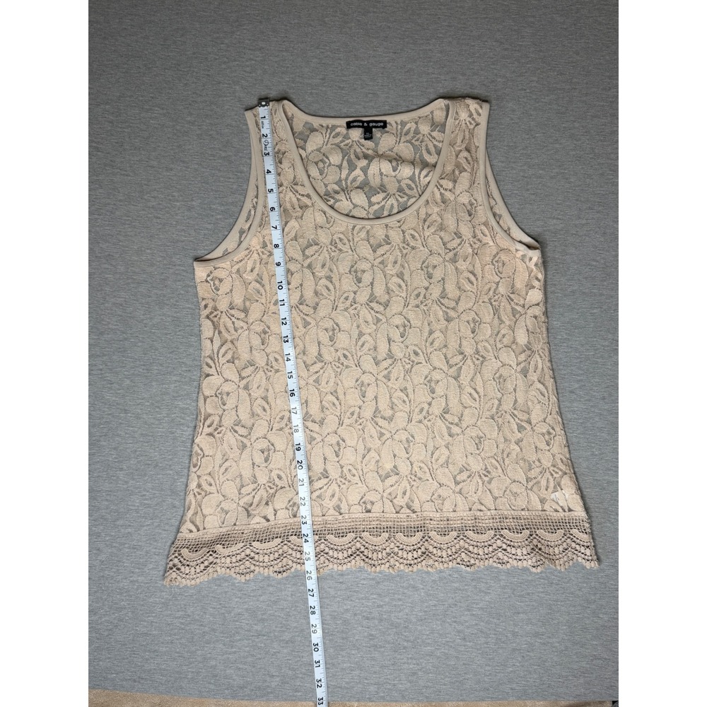 Cable & Gauge Womens XL Beige Floral Lace Sleeveless Shell Top Crochet Hem Tank - Picture 3 of 7